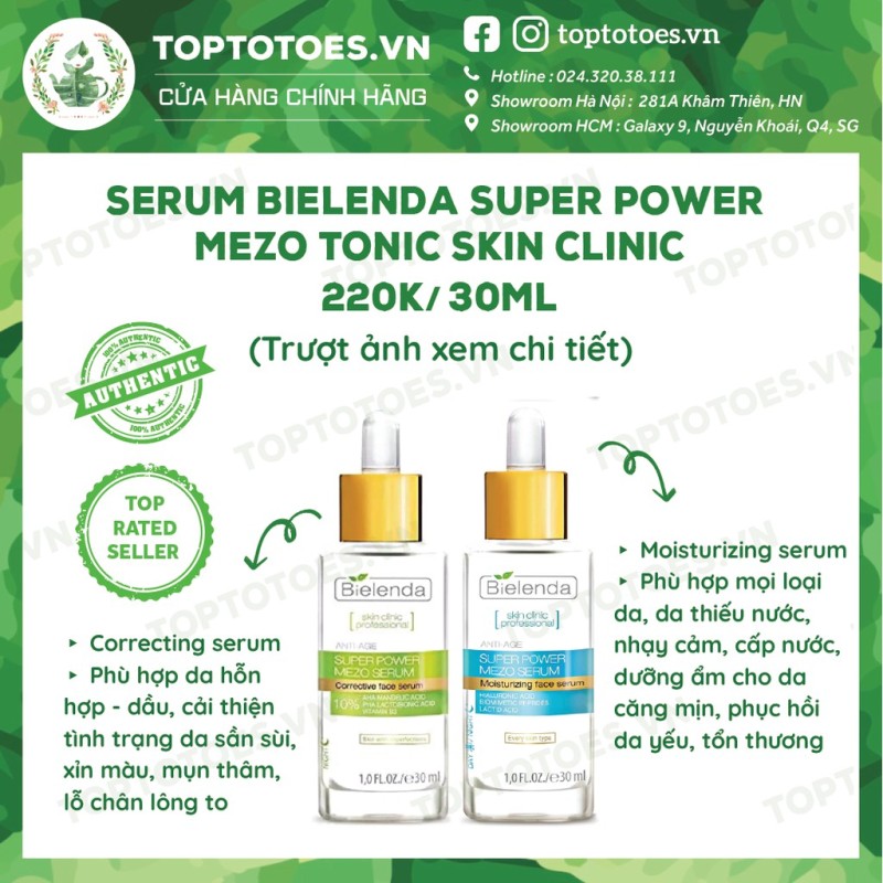 Serum Bielenda Super Power Mezo Skin Clinic Moisturizing cấp nước, dưỡng ẩm/ Correcting căng bóng, mờ thâm