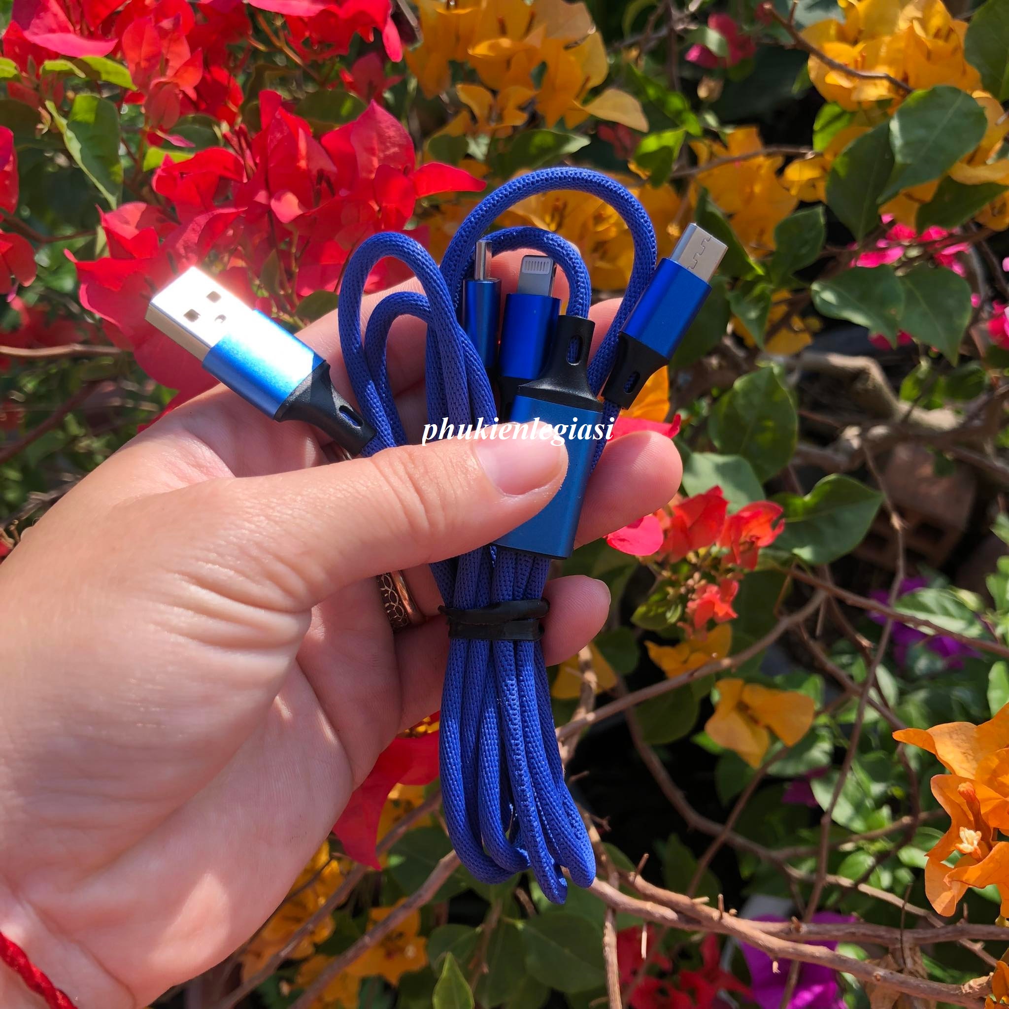 Cáp sạc dây dù 3 đầu Type C, Micro usb, Lightning(Iphone)