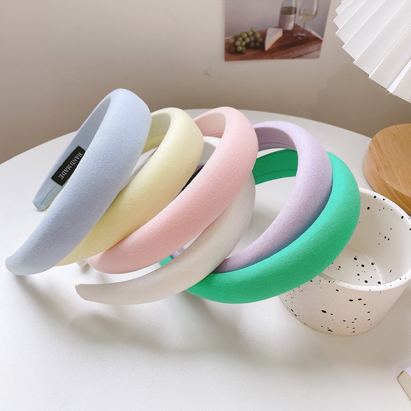 CX05 Cài tóc băng đô bờm tóc nũ cài xốp màu trơn pastel xinh xắn nhã nhặn