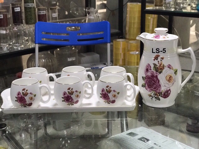 BỘ BÌNH CỐC SỨ CAMELLIA-KOREA (HỌA TIẾT HOA-CAO CẤP)