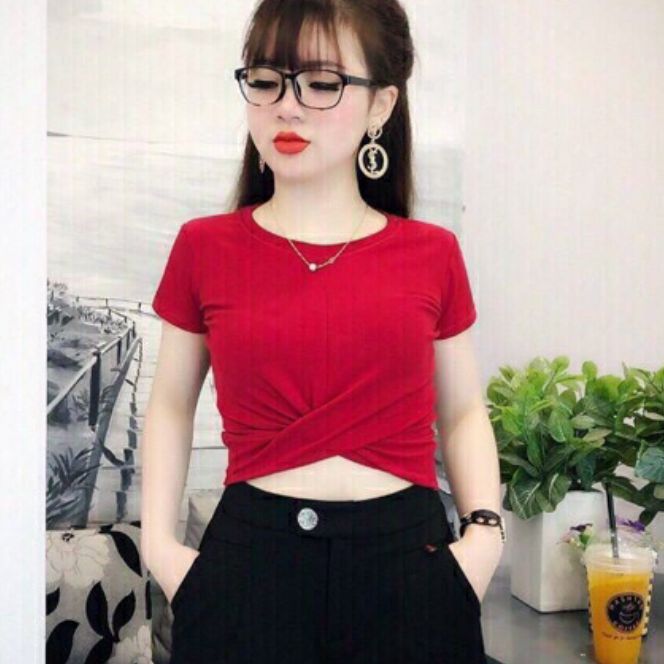 SALE ÁO CROPTOP HOT ÁO ÔM HỞ BỤNG FORM 45KG ÁO THUN KIỂU ÔM ÁO THUN CỔ TRÒN TAY NGẮN ÁO THUN ĐẸP GIÁ RẺ