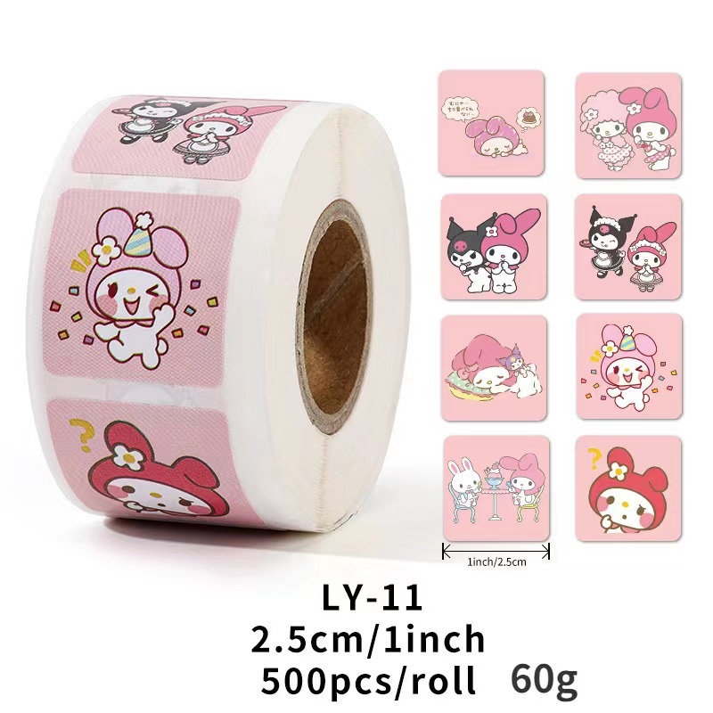 Cuộn 500 tem Sticker vuông Sanrio  dễ thương  - 2.5cm