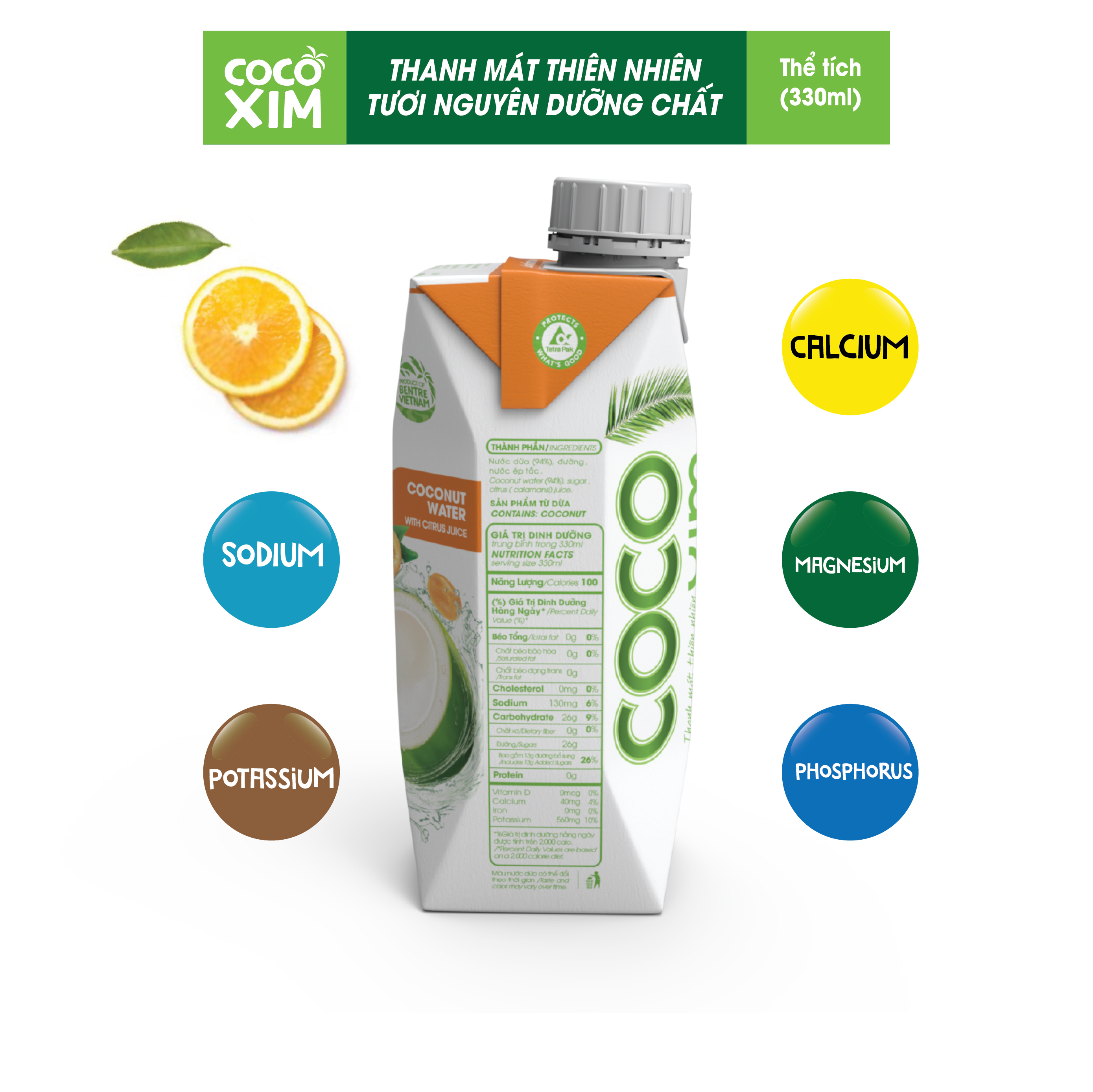 Nước dừa đóng hộp Cocoxim Tắc 330ml
