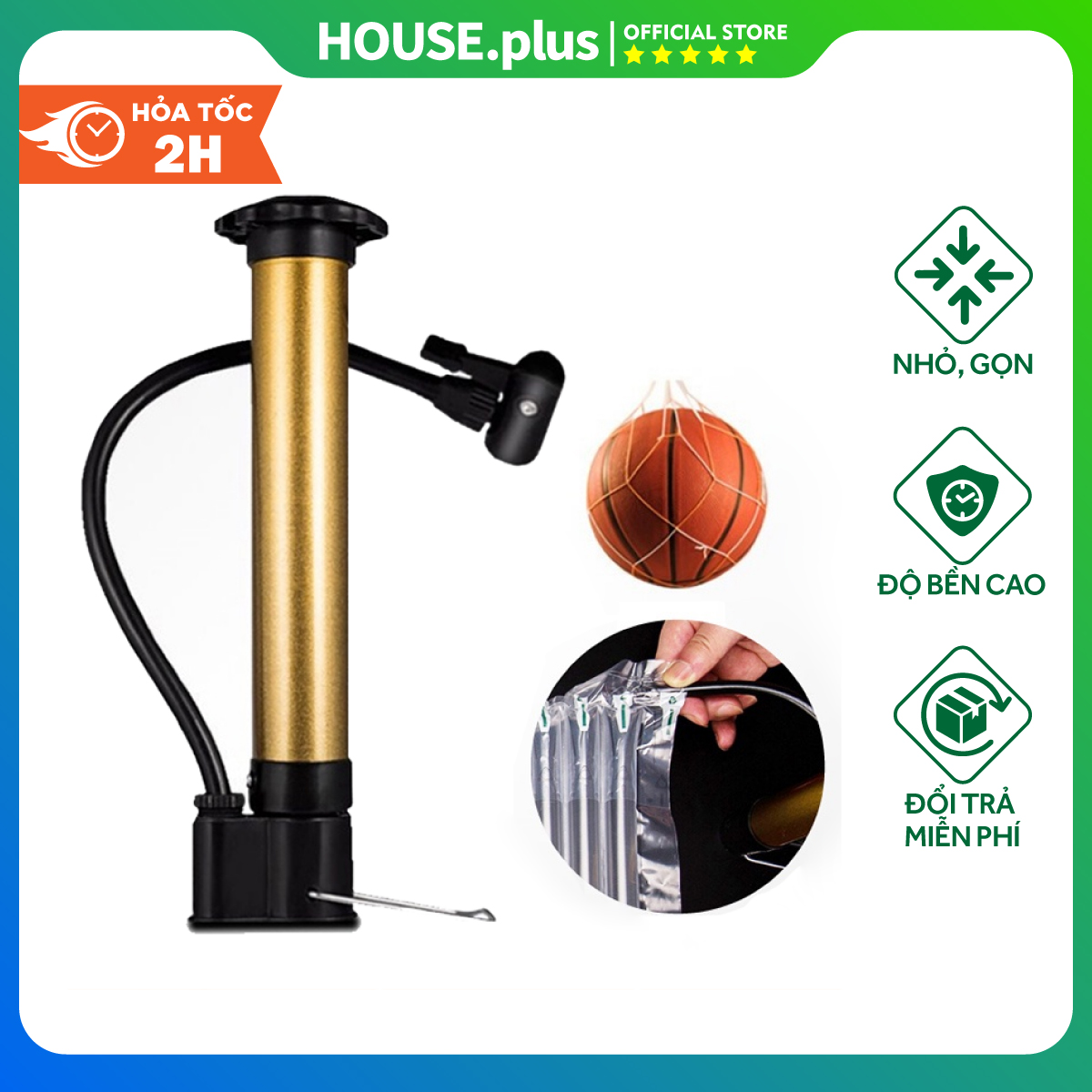 Bơm bóng mini cầm tay, bơm tay, bơm cột khí chống sốc bọc hàng thân kim loại chắc chắn