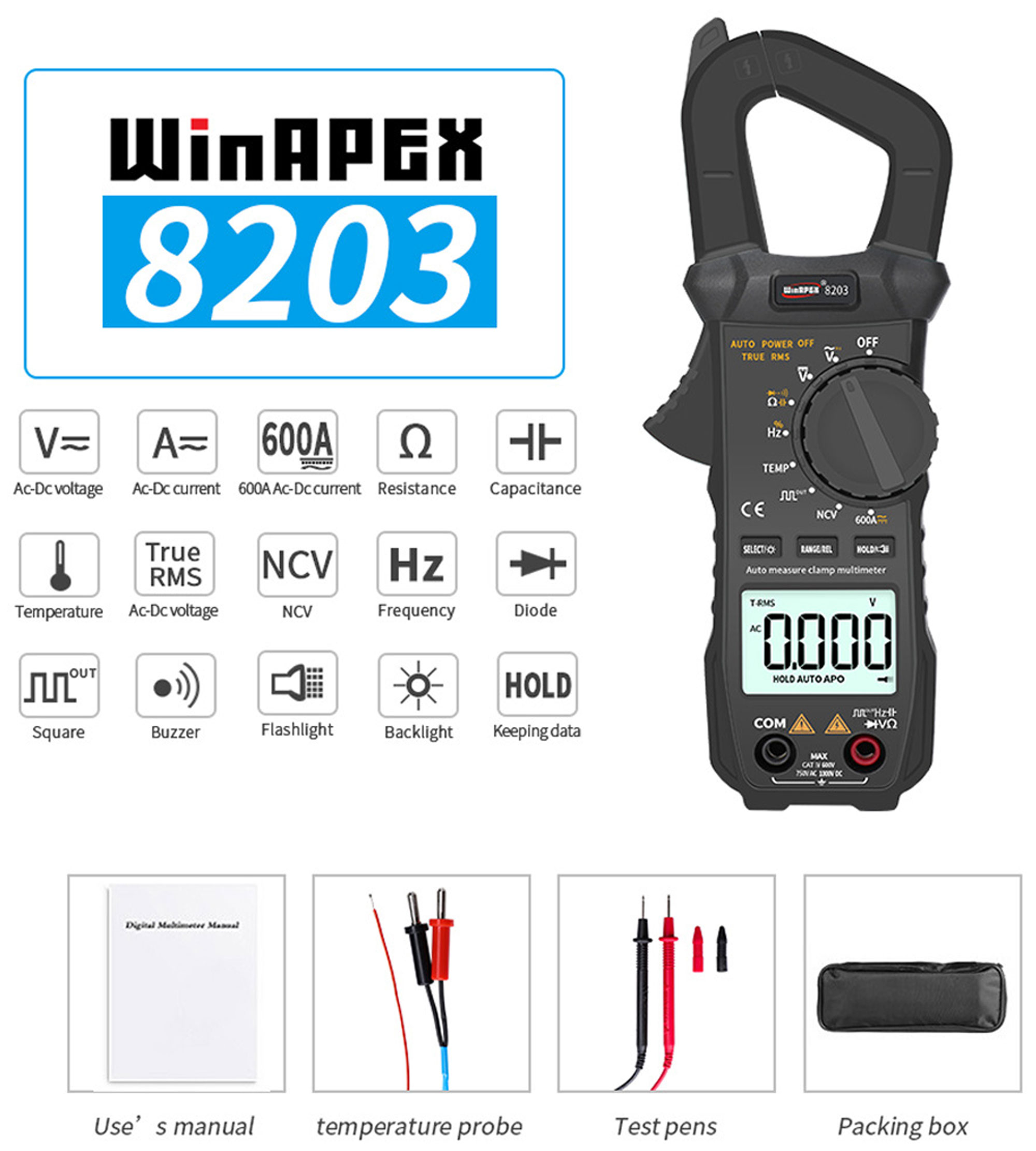Đồng hồ ampe kìm tự động WinAPEX 8203