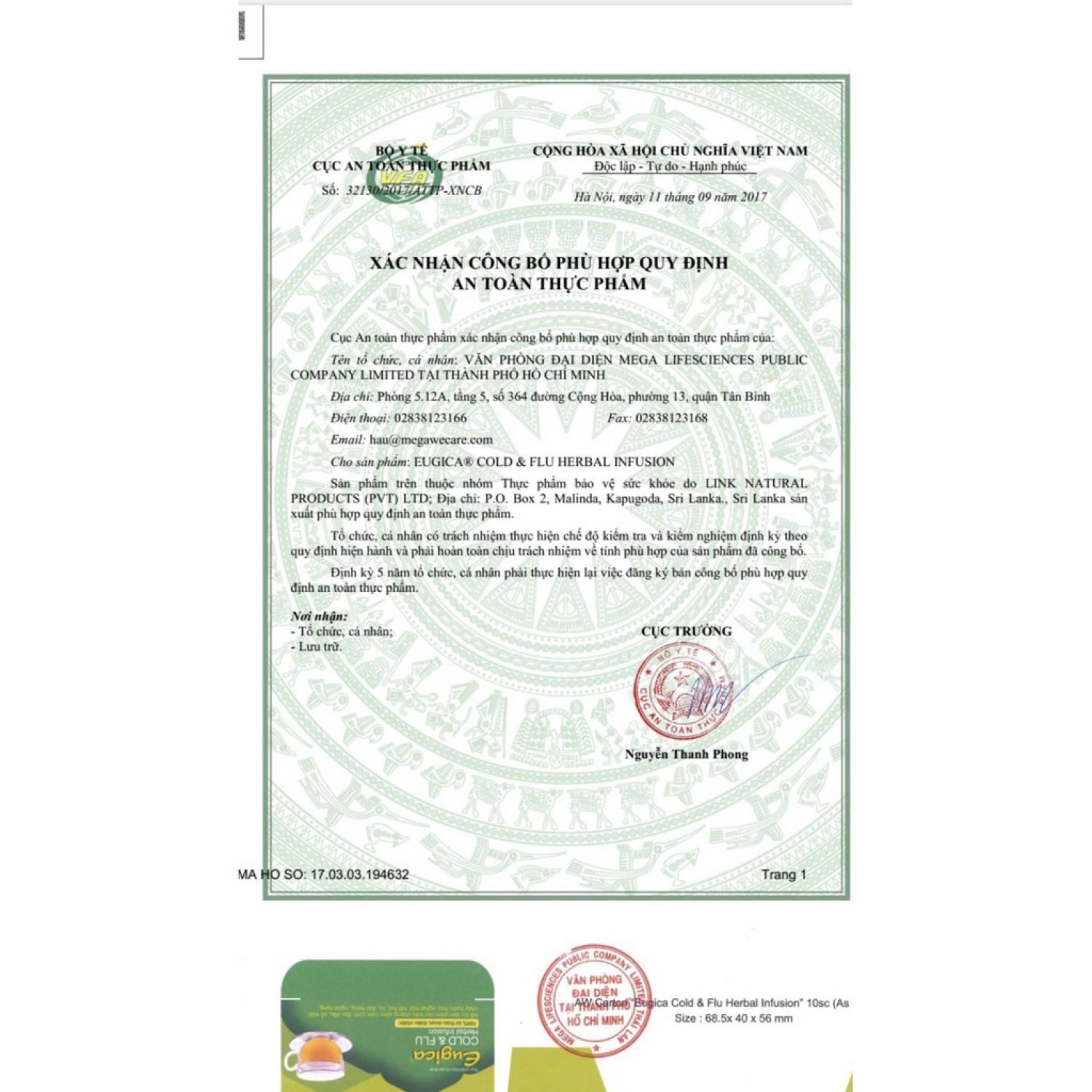 Trà Eugica Cold & Flu Herbal Infusion Hộp 10 gói