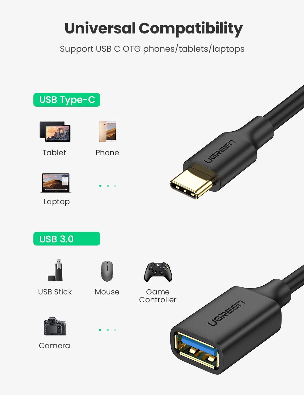Cáp OTG USB Type C to USB 3.0 Ugreen 30701 chính hãng