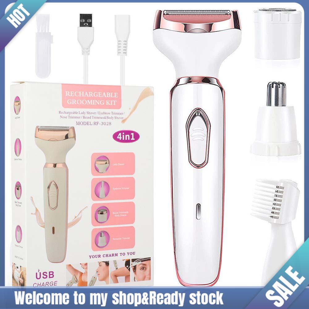 4 in 1 Cordless Electric Lady Hair Shaver Rechargeable Painless Body Leg Hair Razor Bikini Trimmer Hair Removal Appliances
