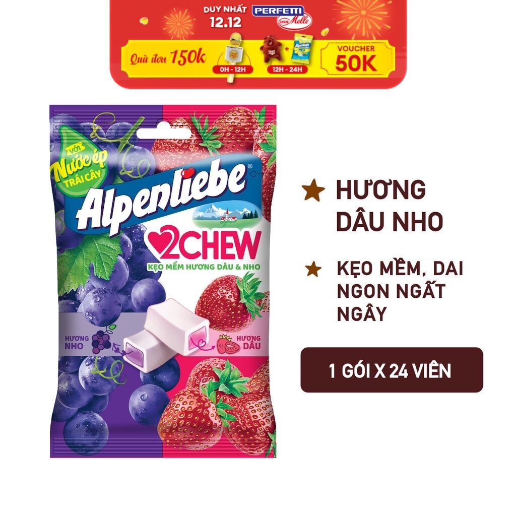 Kẹo mềm alpenliebe mix vị nho-dâu