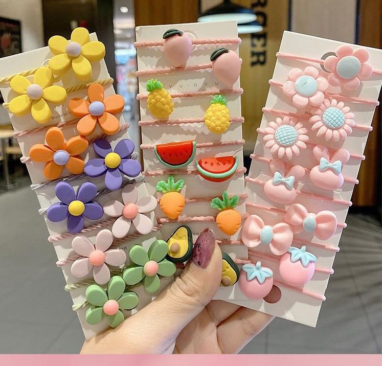 (Nhiều mãu) Set 10 Dây Cột Tóc Hình Hoa Trái Dễ Thương Cho Bé Gái