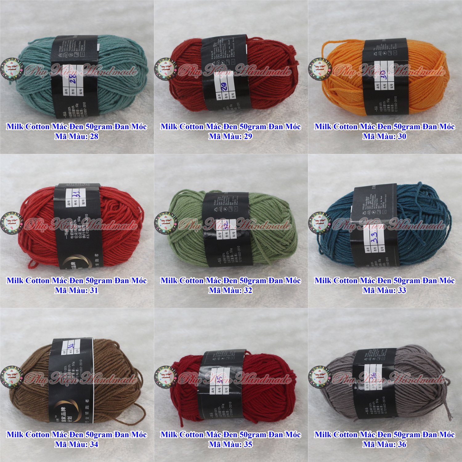 Len milk cotton mác đen 50gram đan móc (Mã Màu: 01 - 86)