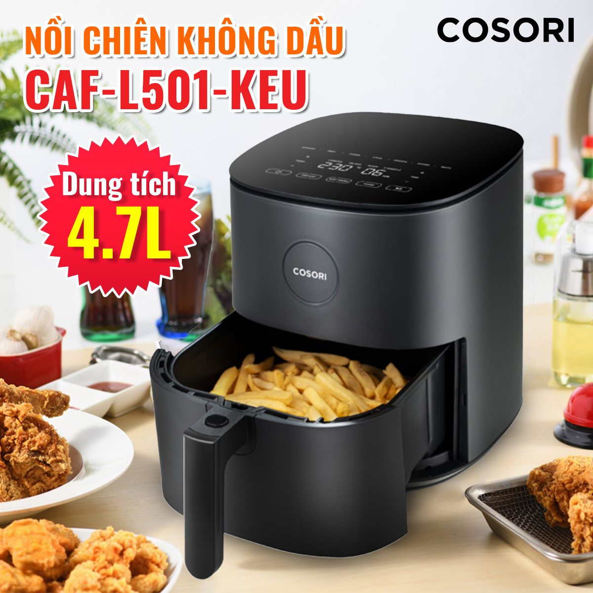 Nồi chiên không dầu Cosori CAF-L501 4.7 lít 9 chế độ - Chính hãng bảo hành