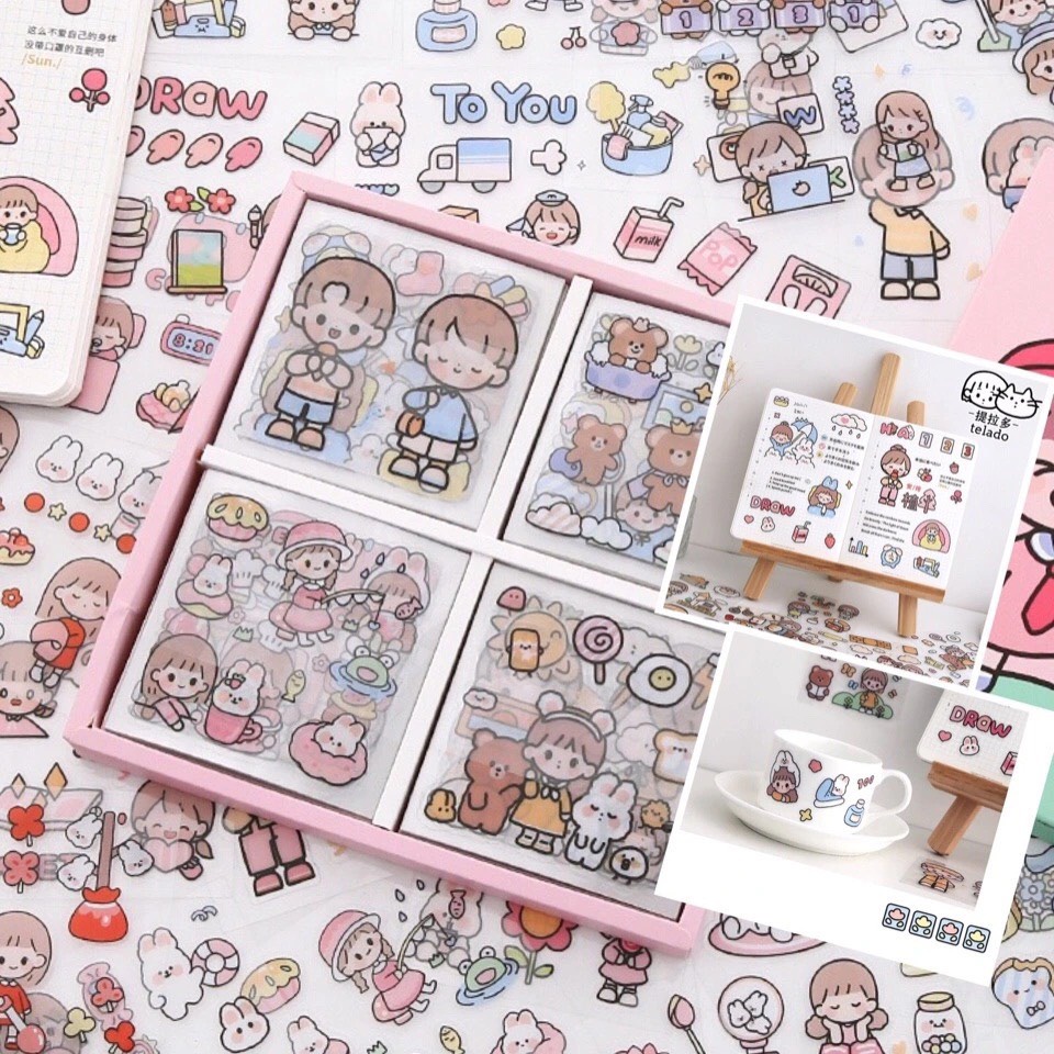 Sticker Cute 2D Dán Bình Nước, Laptop, Điện Thoại (1 Miếng Dán 8x8cm)