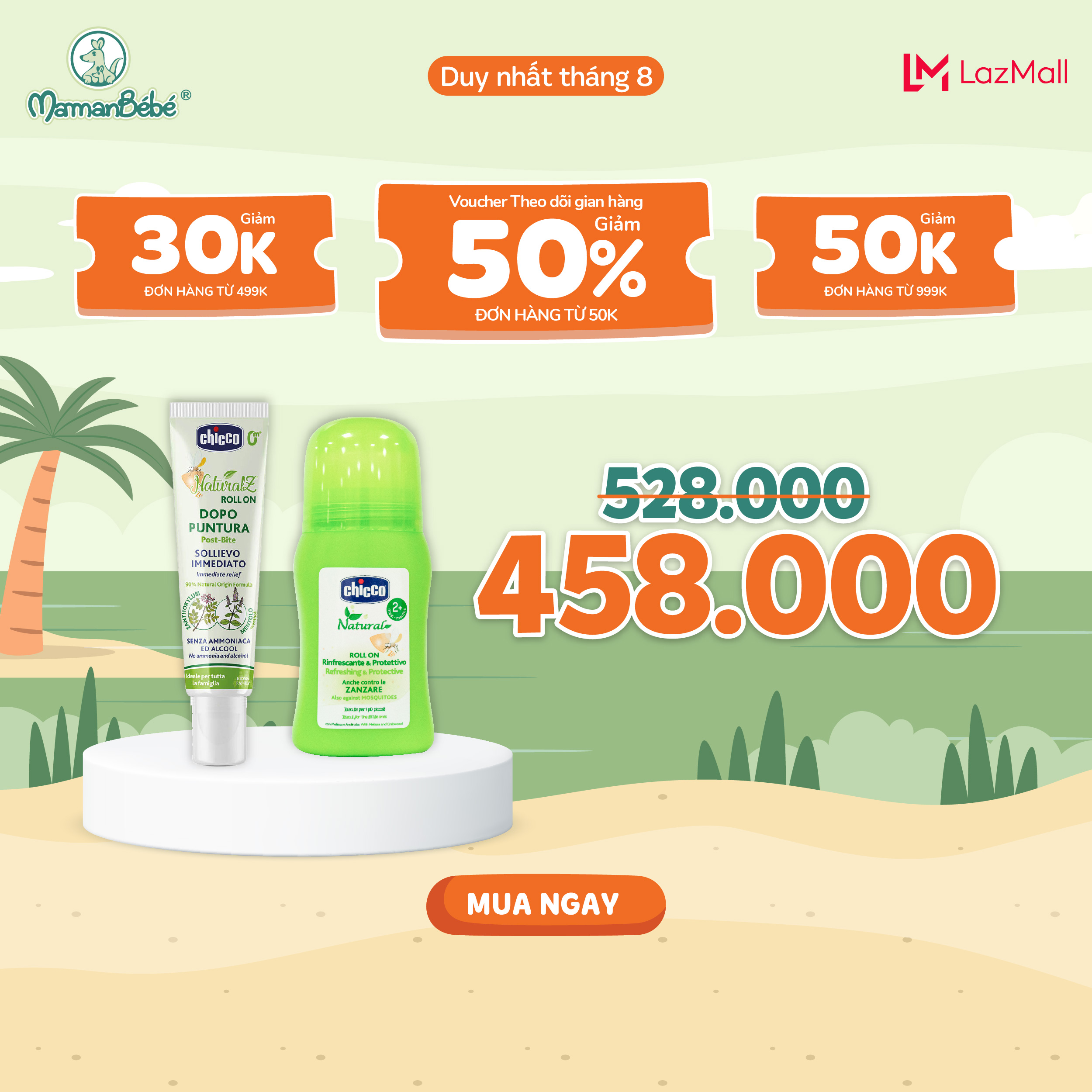 Combo 1 lăn đa năng xua muỗi Chicco + 1 Lăn bôi vết muỗi đốt, côn trùng cắn Chicco NaturalZ