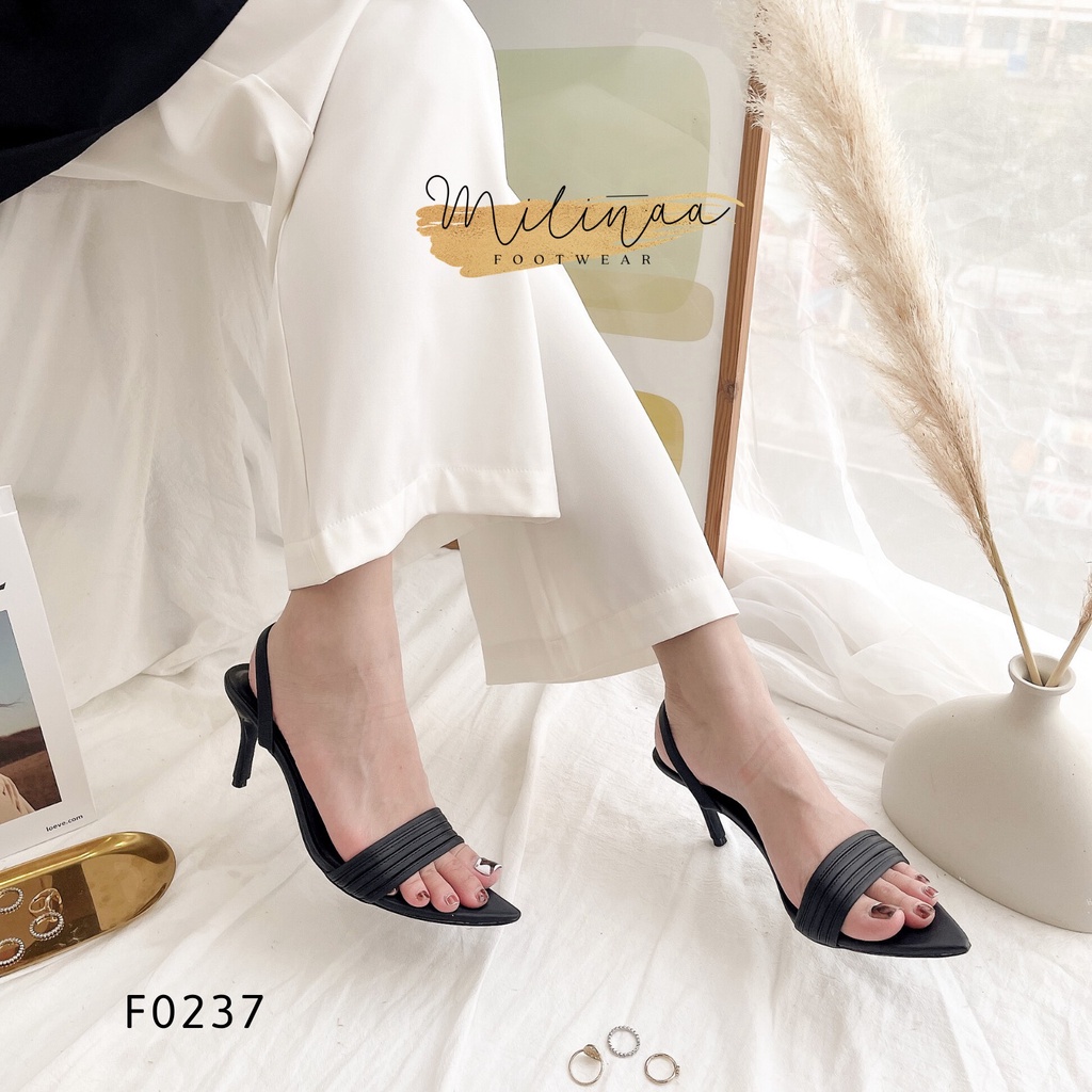 GIÀY NỮ CAO GÓT 7P SLINGBACK MŨI NHỌN NĂM DÂY NGANG HẬU THUN MANG HAI KIỂU F0237
