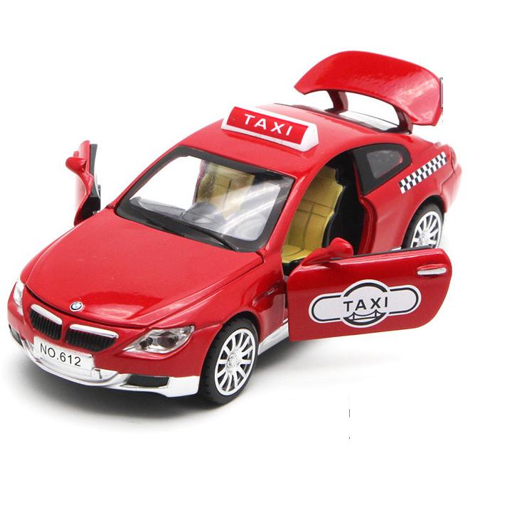 Ô tô taxi bằng kim loại có đèn và âm thanh mô hình tỉ lệ 1:32 đồ chơi trẻ em