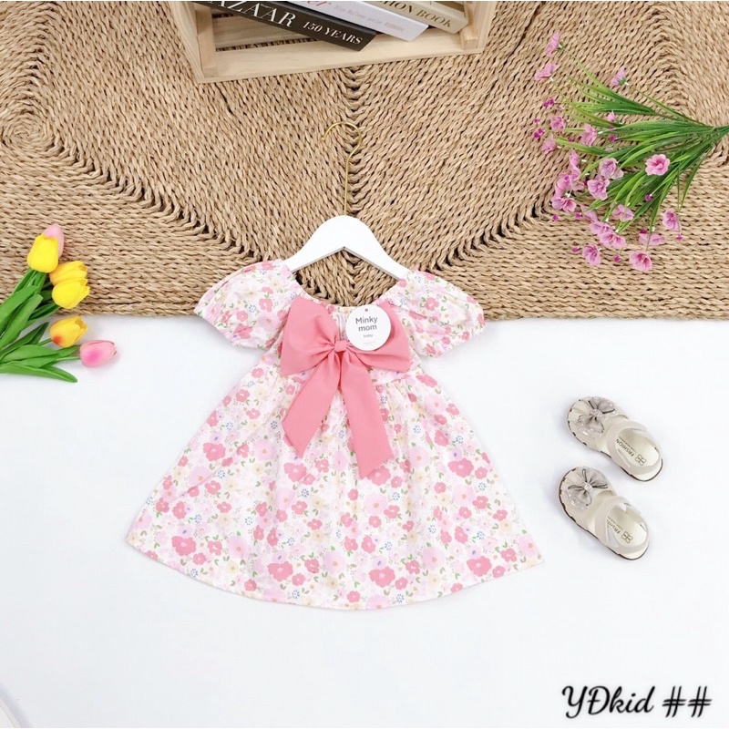 Váy thô hoa nơ lụa cực xinh cho bé gái - VTHNL