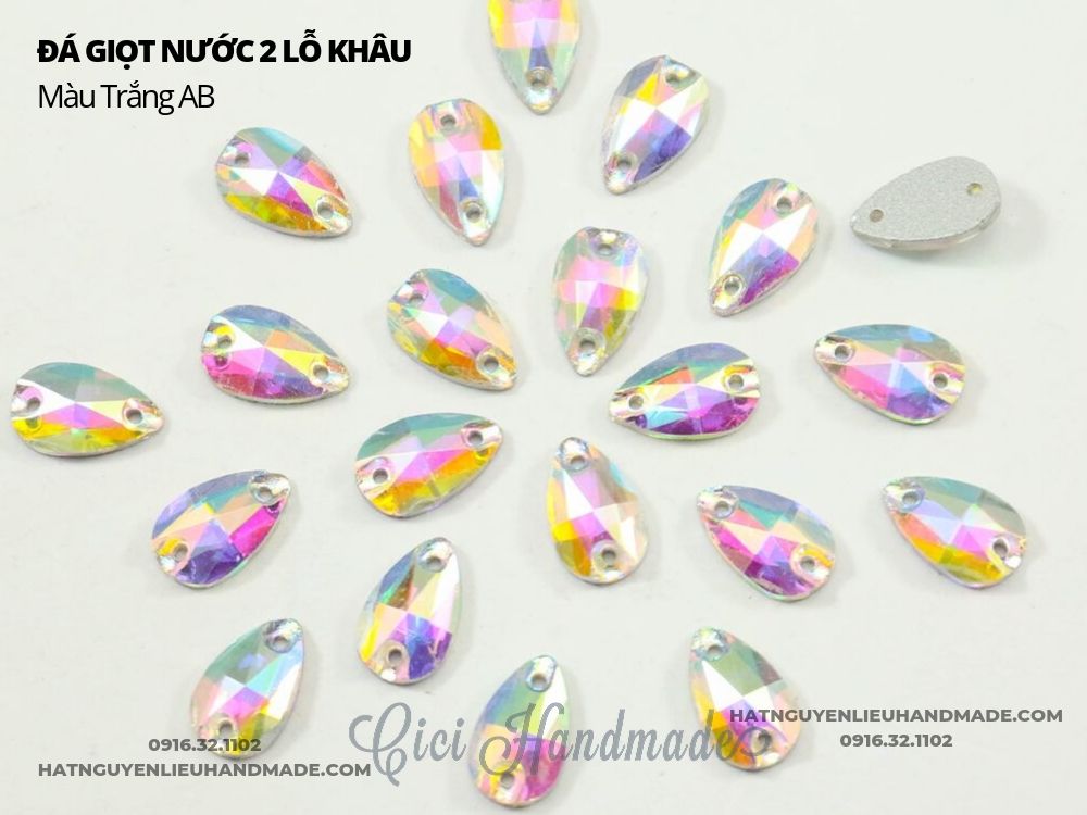 Set 10 hạt đá giọt nước 2 lỗ khâu Cici Handmade chuyên hạt đá hạt pha lê hạt cườm hạt trang sức tự làm