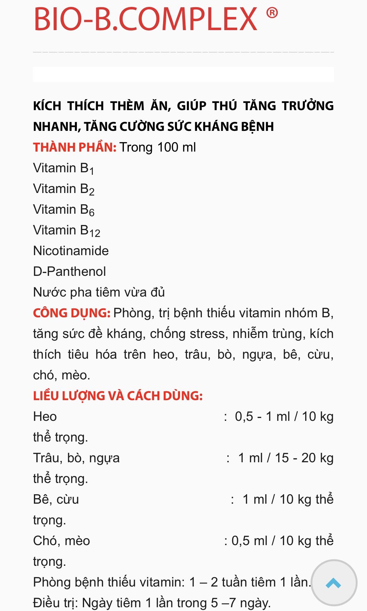 BIO B COMPLEX 100ml tăng cường đề kháng cho vật nuôi.