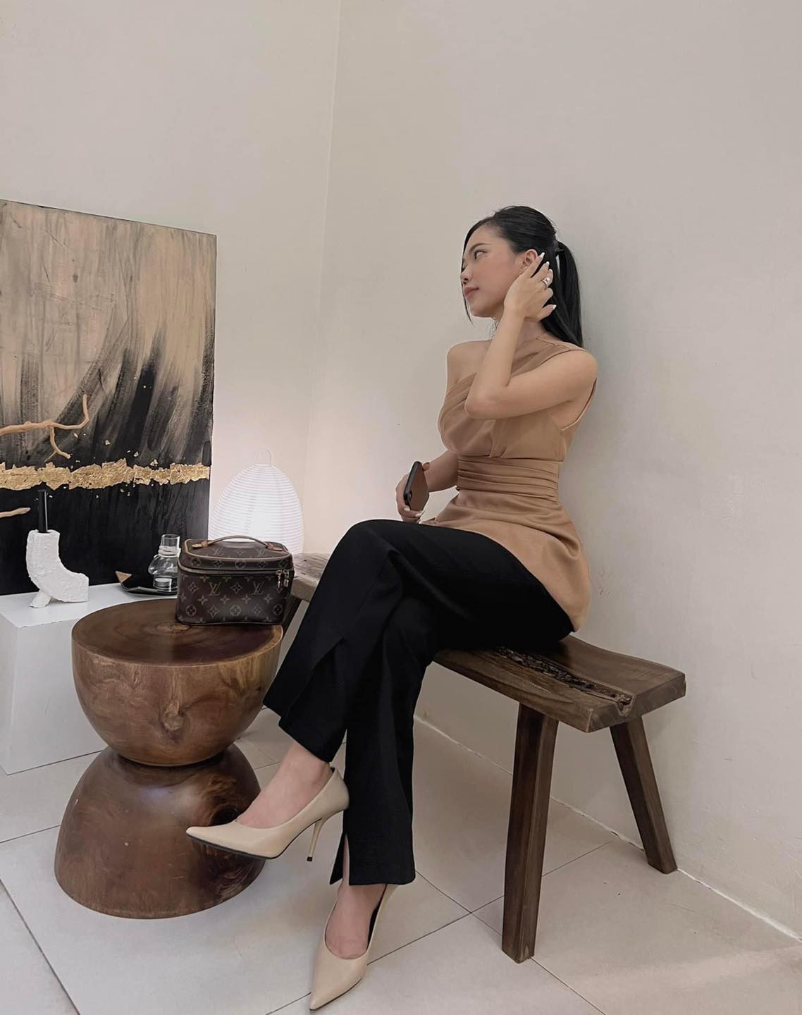 [Ảnh thật] Áo peplum dáng dài lệch vai xếp li eo