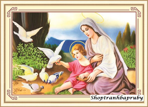 Tranh đinh đá đức mẹ 77483 kích thước 90 x 63 cm
