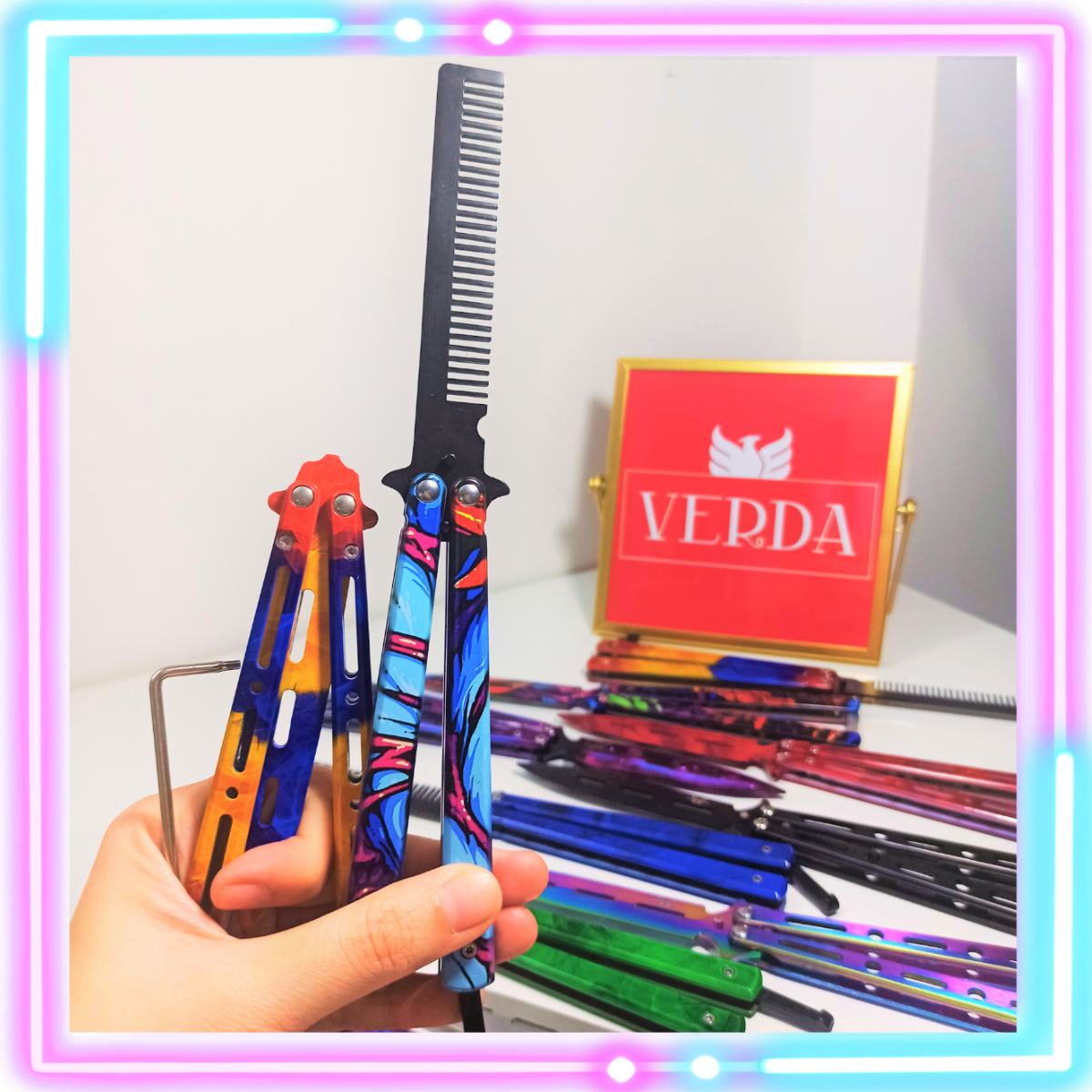 TẶNG VÍT Lược bướm thép không gỉ CSGO balisong – Đối xứng - Màu sắc Đen Bạc Titan butterfly tập luyện VERDA