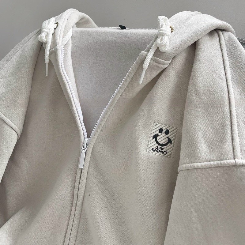 Áo khoác thun nỉ áo hoodie dây kéo from rộng nón 2 lớp chống nắng thêu logo cười cực đẹp
