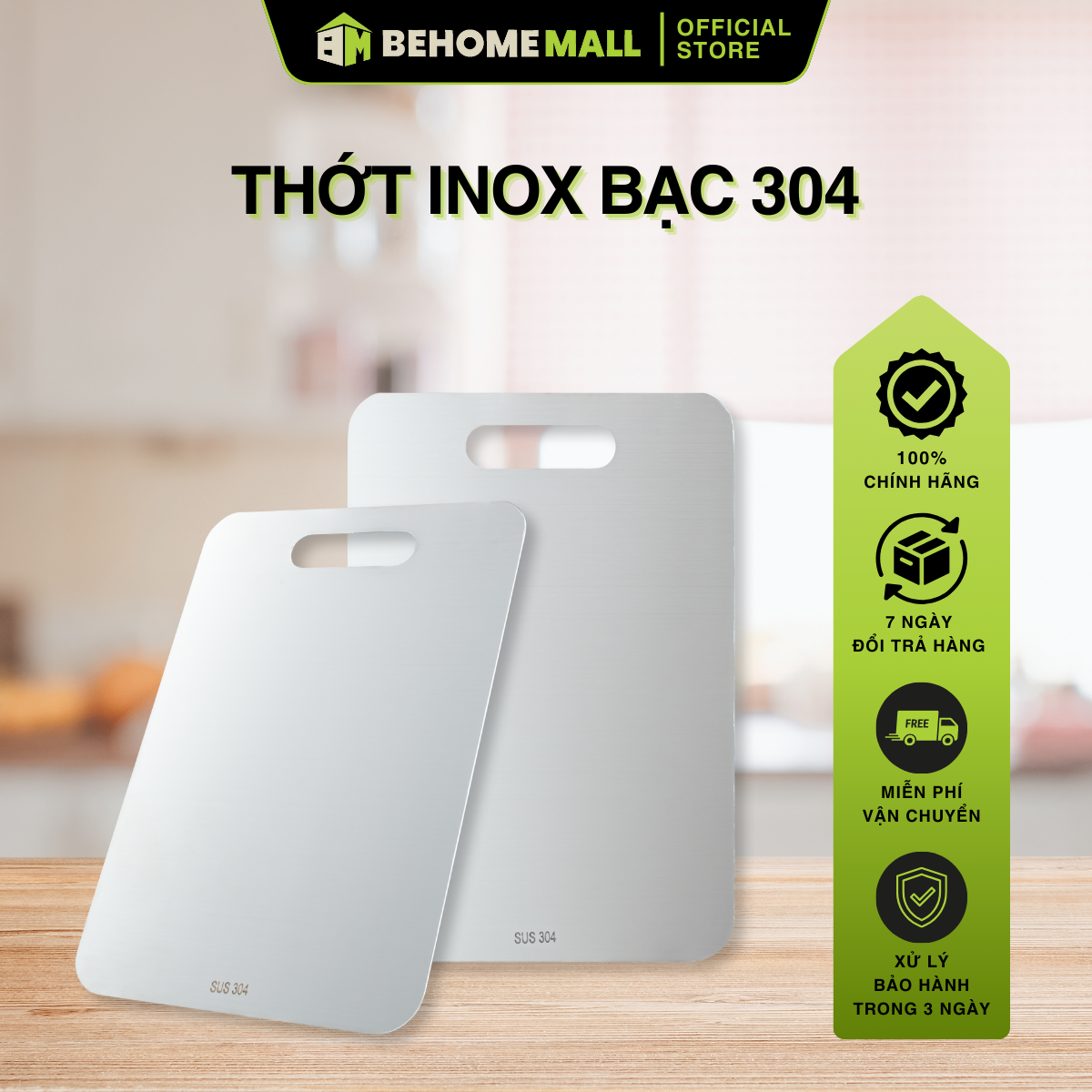 Thớt inox 304 BEHOME MALL thớt kháng khuẩn cao cấp chống ẩm mốc độc hại dễ