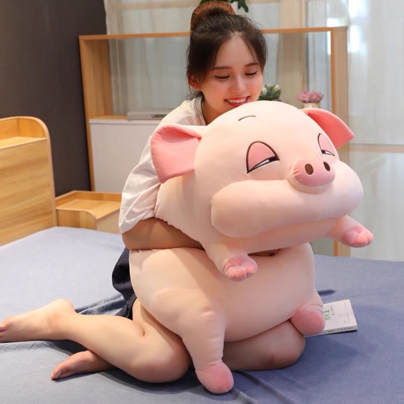 Gấu bông,Gối ôm hình thú con heo béo mắt hí cute thú nhồi bông con lợn ngủ béo ú kích thước 45cm,55cm,90cm