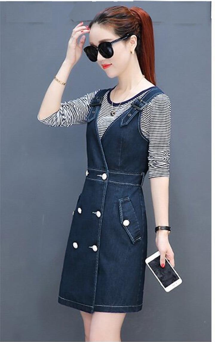 [HCM]Đầm Yếm Jean Nữ Duyên Dáng Phối Nút