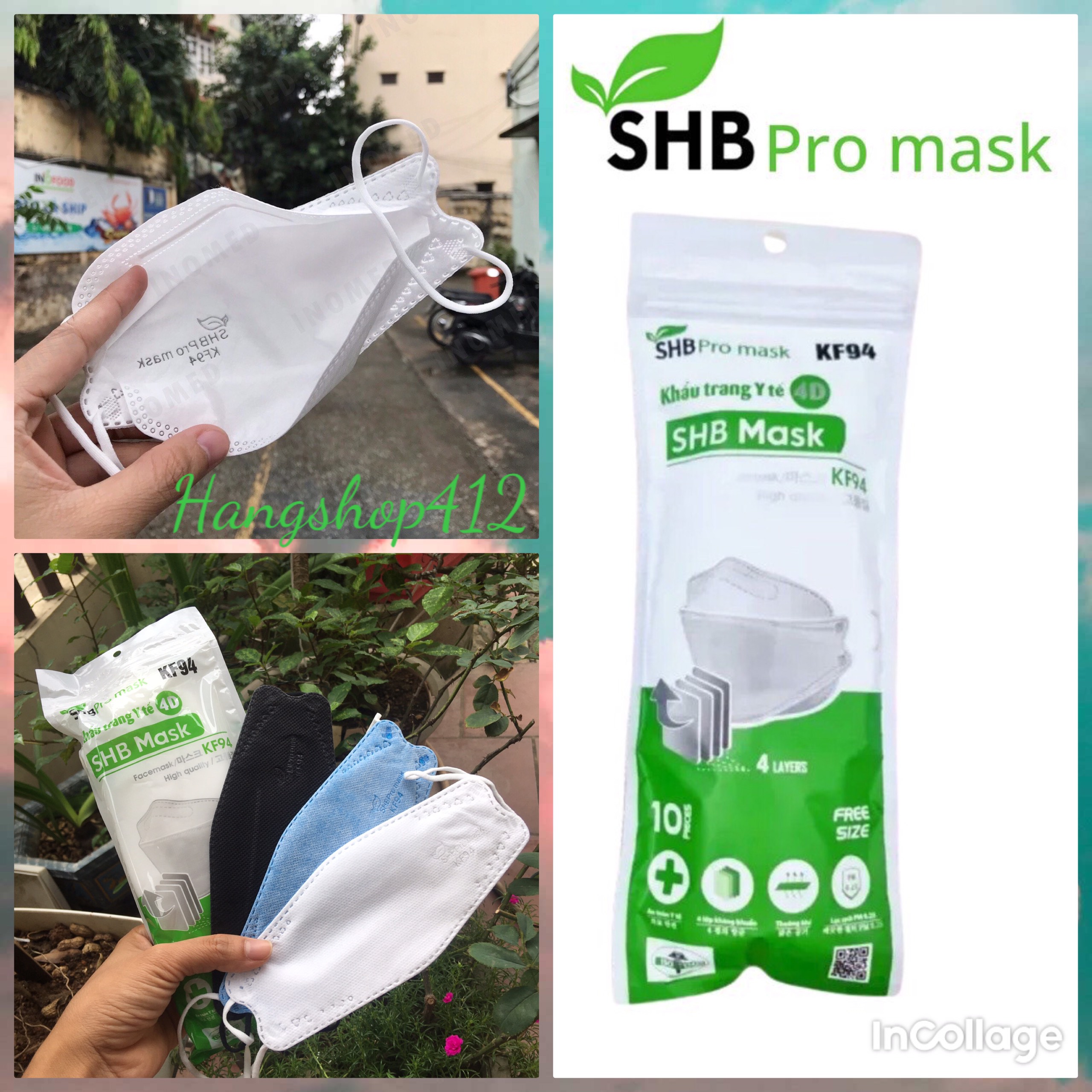 Túi 10 chiếc Khẩu trang kf94 SHB pro mask chính hãng , khẩu trang y tế 4d mask 4 lớp kháng khuẩn bịch 10 cái
