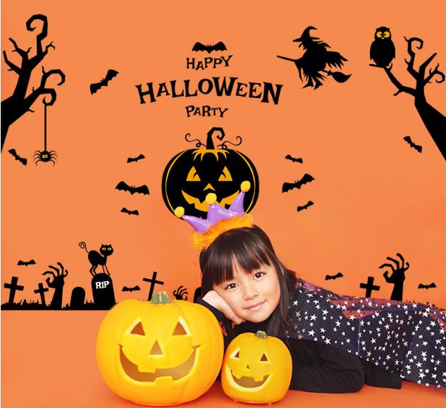 Decal trang trí tường - Halloween Bí Đỏ Kinh Dị
