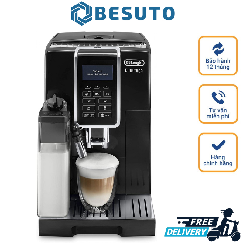 Máy pha cà phê tự động delonghi dinamica ecam 350.55.b, delonghi coffee maker, máy pha cafe, espresso, cappuccino, cho gia đình, văn phòng, delonghi coffee machine, 15bar, 2 vòi, tự vệ sinh, nhập đức, bh 12 thán