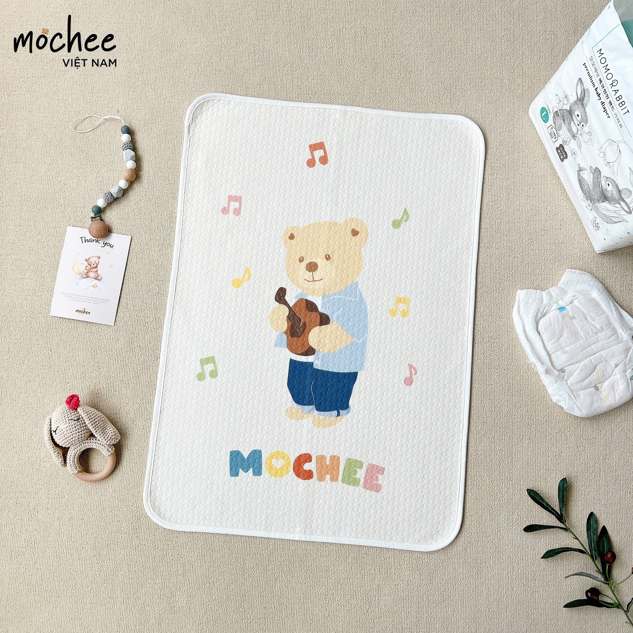 Tấm lót chống thấm cho bé monona bề mặt organic cực kỳ mềm mịn thoáng khí, miếng lót chống thấm thay bỉm mochee