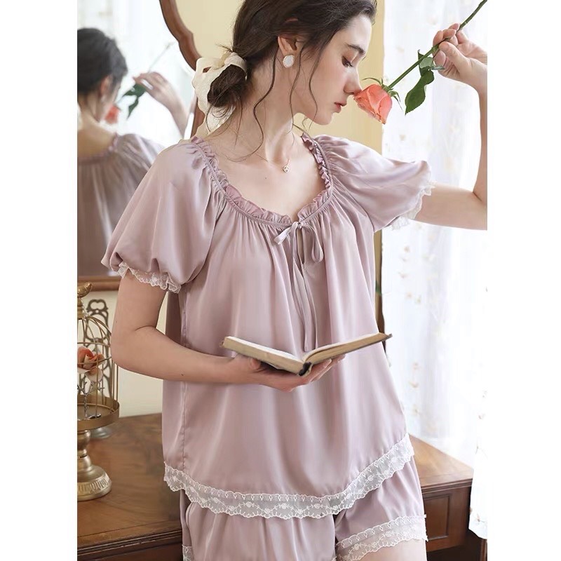 Bộ ngủ đùi tiểu thư cao cấp Hàn quốc(B08) ⚡️FREE SHIP⚡️
