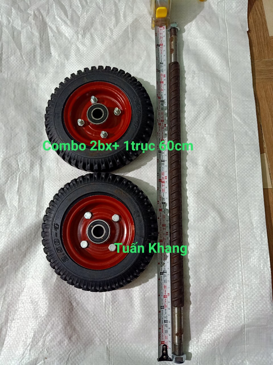 Combo 2 bánh xe 20cm và trục 60cm răn 17ly