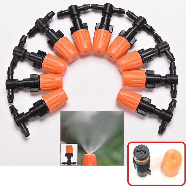 Set 10 chữ bộ đầu phun sương 1 cửa màu cam dùng cho ống phun sương 5/8mm hoặc 4/7mm loại lõi đầu cam màu đen