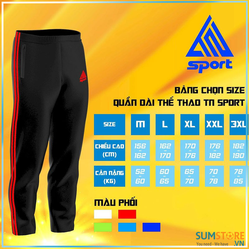 Quần dài 2 sọc tn sport đen đỏ - quần thể thao nam nữ