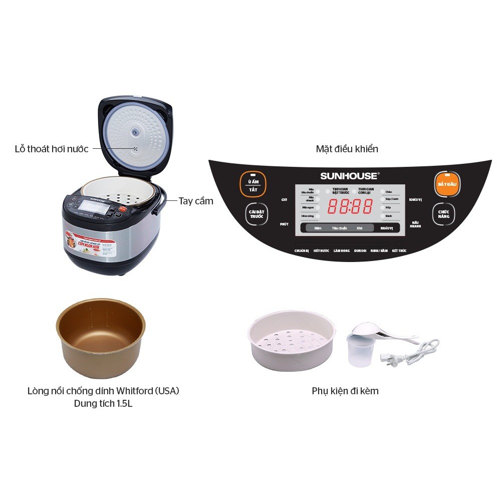 NồI Cơm ĐiệN Tử 1.8L Sunhouse Shd8907B