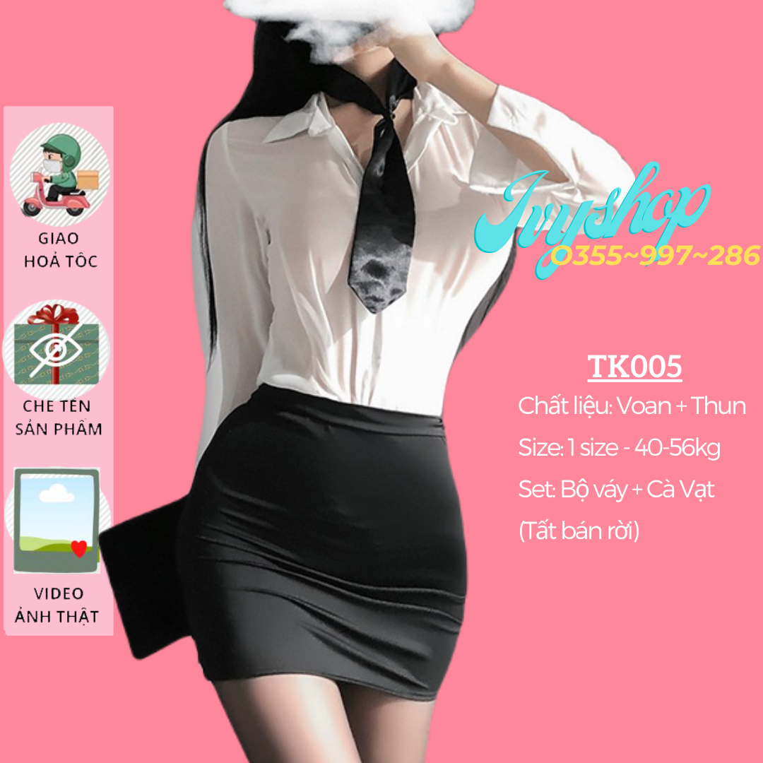 Bộ Đồ Ngủ Cosplay Sexy Thư Kí Thuần Khiết, Set Đồ Ngủ Cosplay Nhân Viên Công Sở Gợi Cảm Mã TK005 - Chưa Kèm Tất - Ivyshop