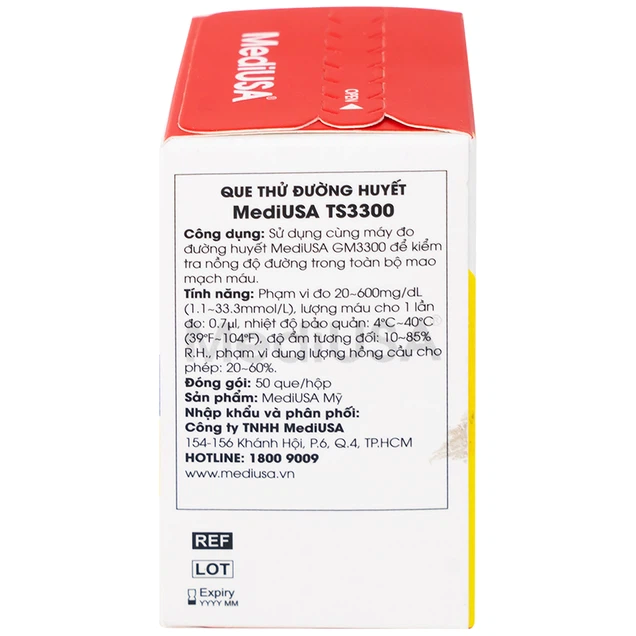 (hộp 50 que) QUE THỬ ĐƯỜNG HUYẾT MEDIUSA TS3300 (ĐỎ)