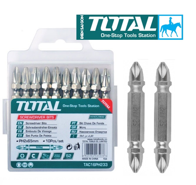 Bộ 10 mũi 2 đầu bake bắt vít ph2+ph2 65mm total tac16ph233