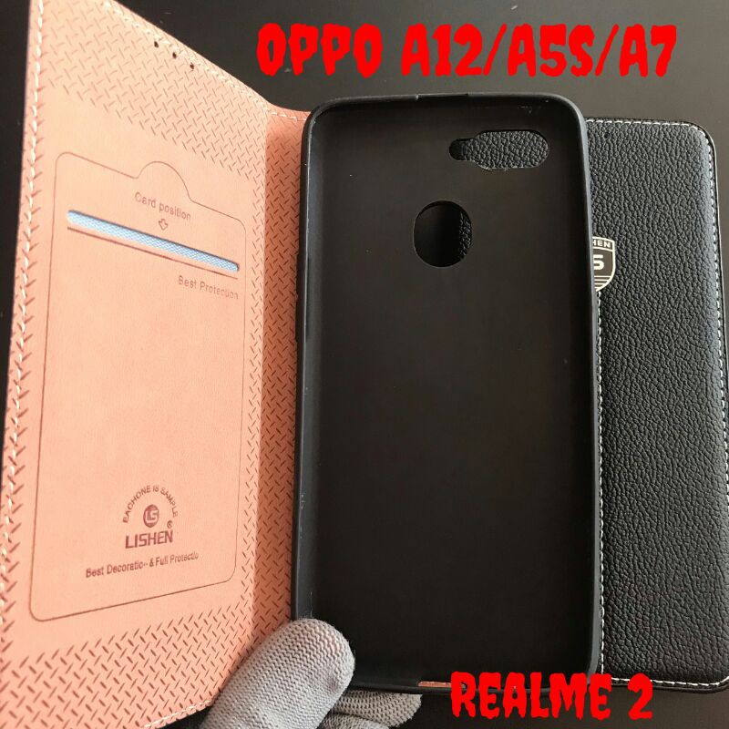 [HCM]Ốp Lưng Bao Da Nắp Gập Oppo A12/A5s/A7 Realme 2 Hiệu Lishen Lịch Sự