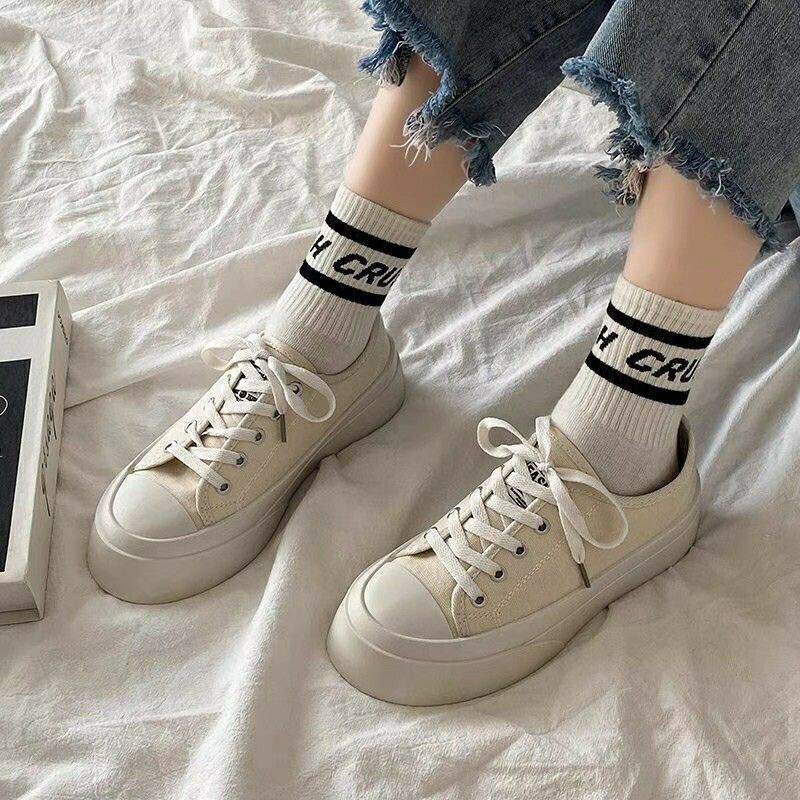 Giày thể thao nữ CVS 2 màu đen trắng đế bánh mì