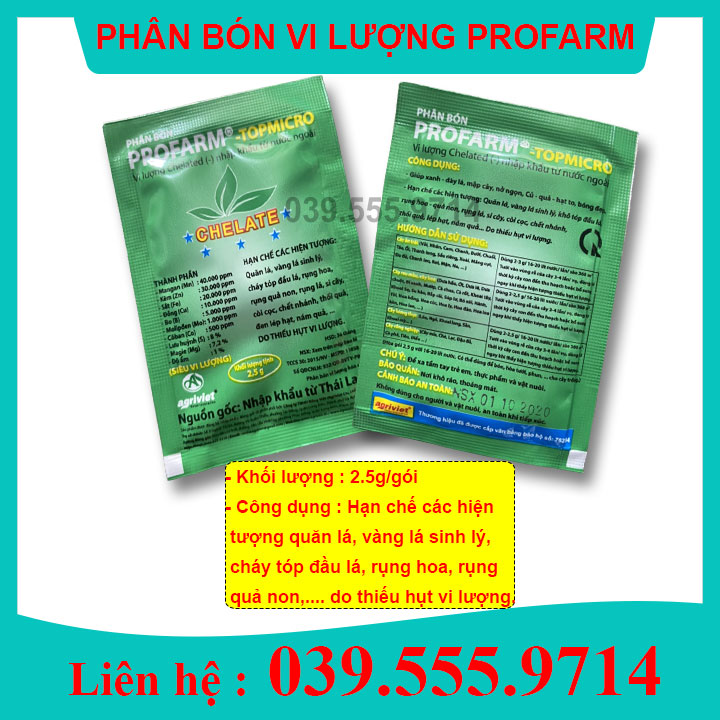 10 gói phân bón lá Siêu Vi Lượng Chelate Profarm TopMicro (2gram)- ngăn vàng lá quăn lá, rụng hoa quả non...