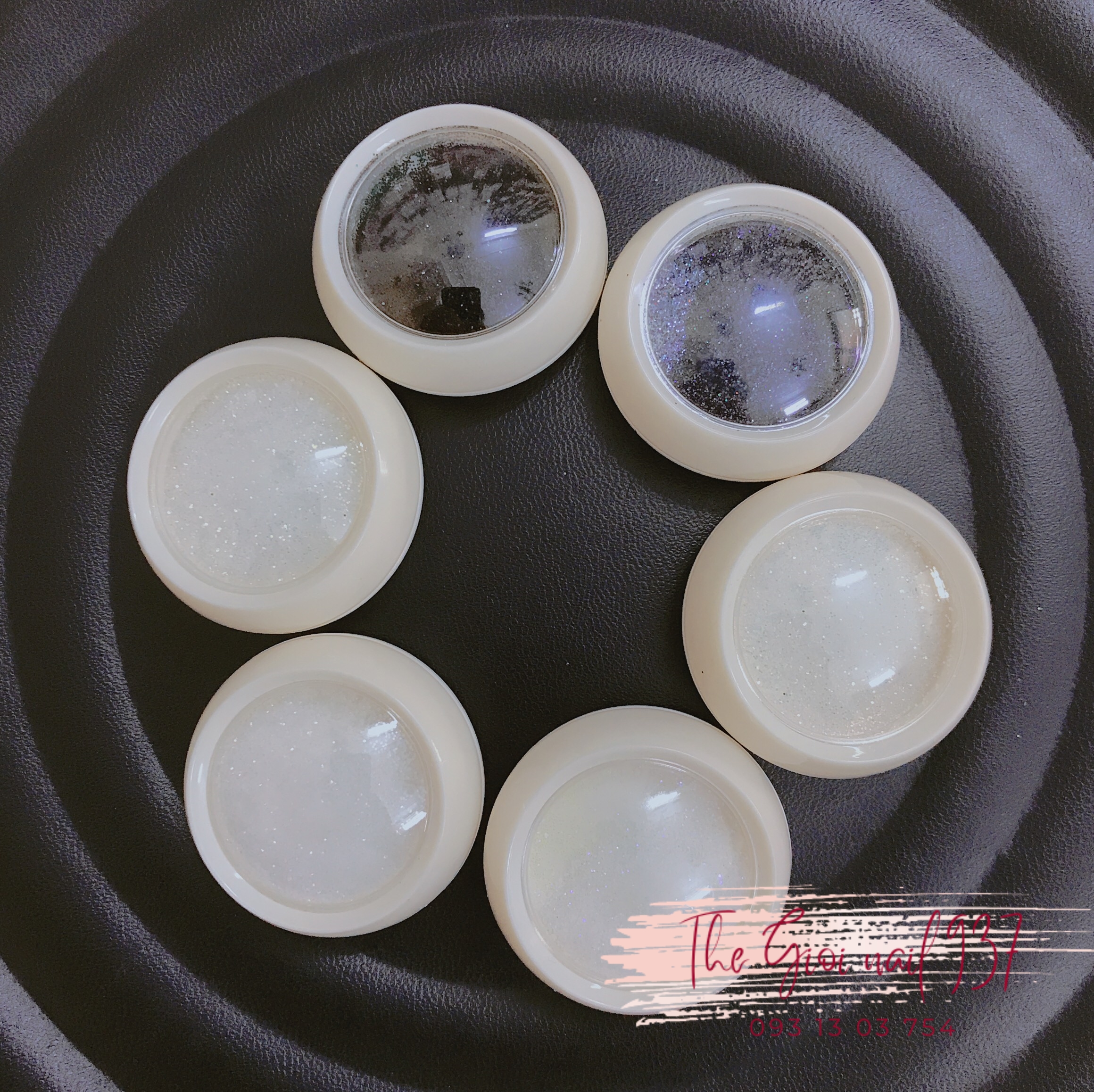 Nhũ rắc mịn kim cương siêu sáng hot màu trắng - đen - set 6 ô - tgn937