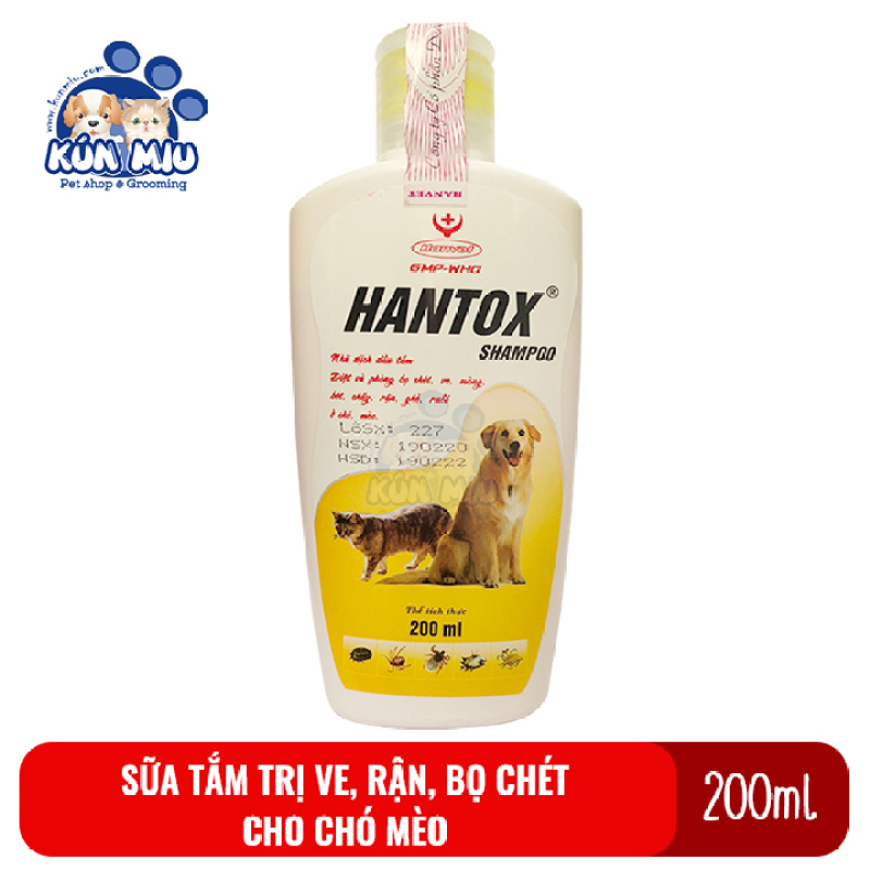 Sữa tắm diệt ve, rận, bọ chét, ký sinh trùng, ghẻ cho chó mèo Hantox (Vàng) dung tích 200ml