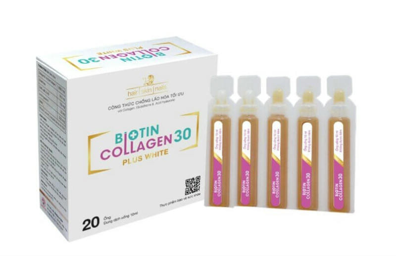 Biotin Collagen 30 Plus White từ cá chính hãng hạn chế lão hóa,tăng đàn hồi,làm trắng đẹp da,tóc móng chắc khỏe 20 ốngx10ml