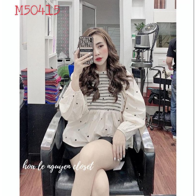 [HCM]Áo peplum nhún chỉ cổ bèo trái tim