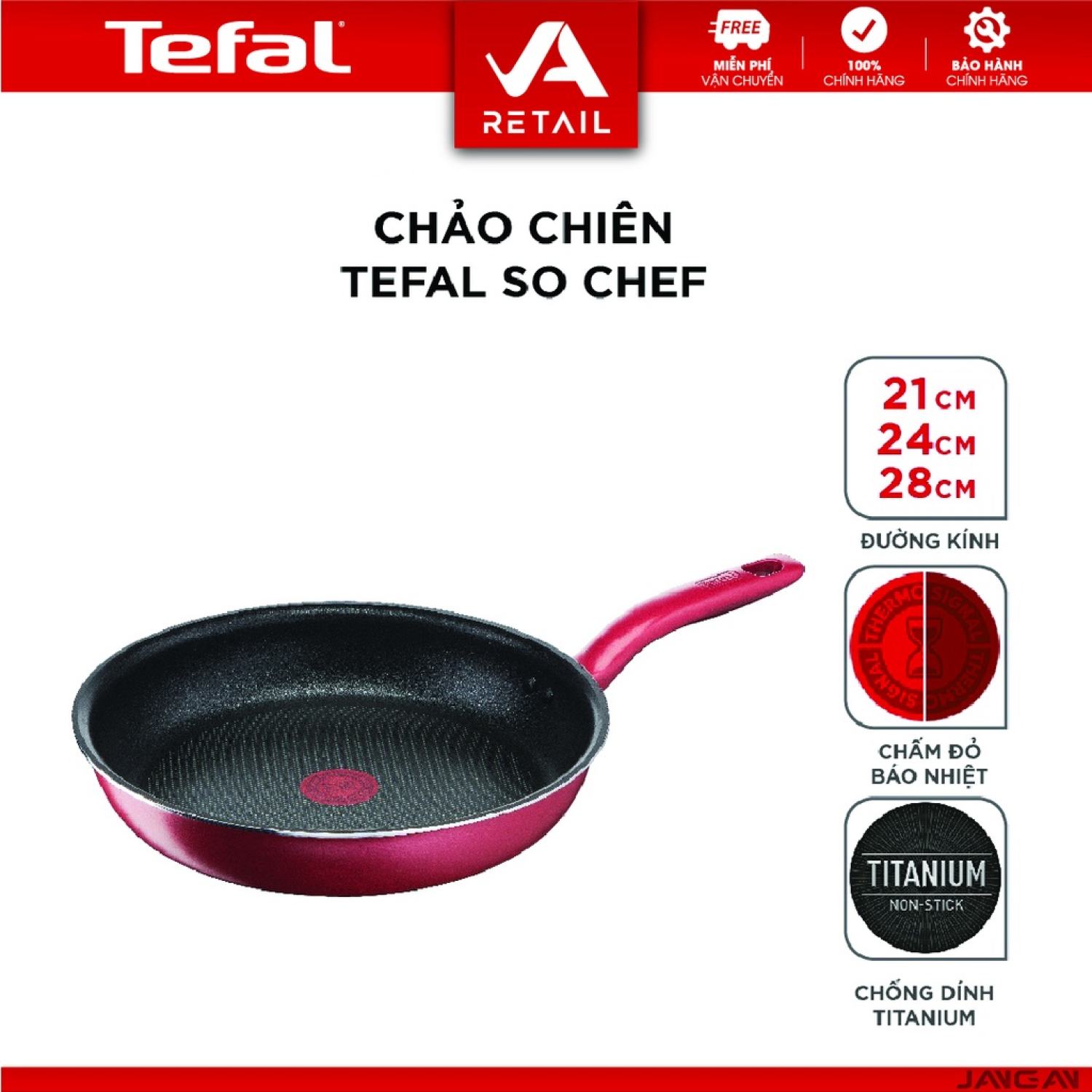 Chảo chiên tefal so chef size 21, 24, 28cm - hàng chính hãng